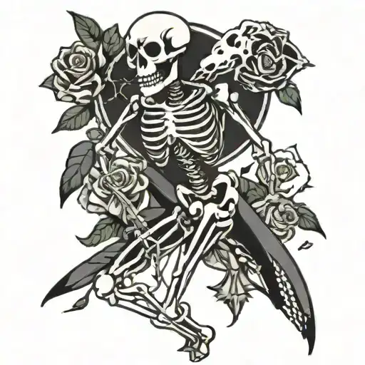rubber hose style skeleton tattoo design idea