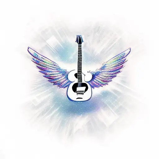 A guitar with wings and a halo tattoo design idea
