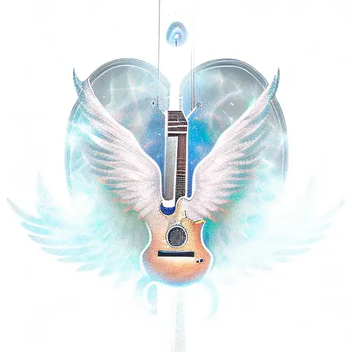 A guitar with wings and a halo tattoo design idea