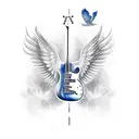 A guitar with wings and a halo tattoo design idea