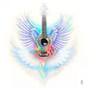 A guitar with wings and a halo tattoo design idea
