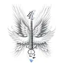 A guitar with wings and a halo tattoo design idea
