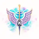 A guitar with wings and a halo tattoo design idea
