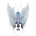 A guitar with wings and a halo tattoo design idea