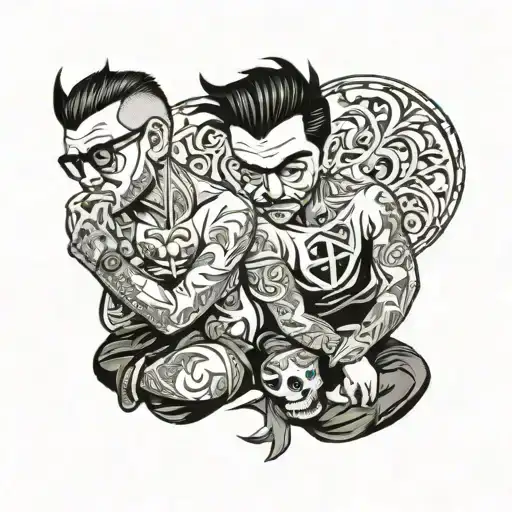 matching tattoos for two men best friends sitting tattoo design idea