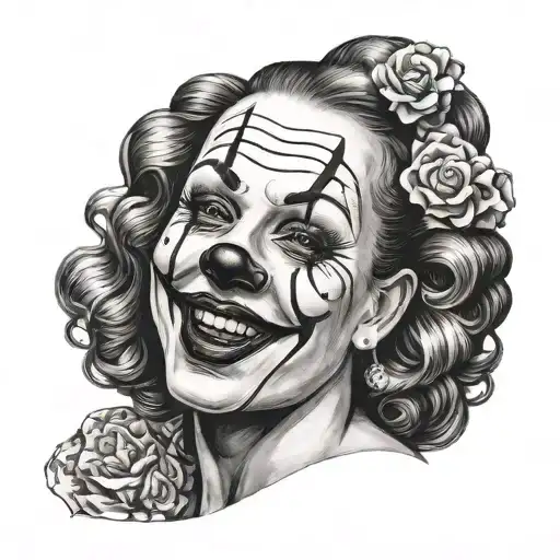full body clown pin up girl tattoo design idea