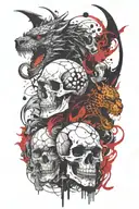 dragon vs panther and skull splitting tattoo design idea