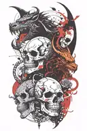 dragon vs panther and skull splitting tattoo design idea