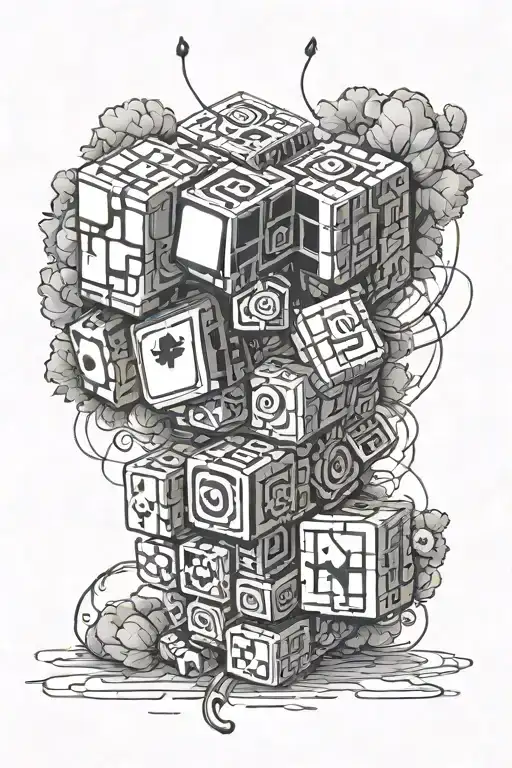 I want an upper arm sleeve tatto with a rubiks cube, Aries sign and a bonsai tattoo design idea