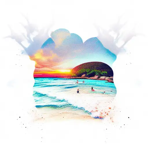 beach sunset inside a romboid tattoo design idea