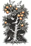 peach tree with doves flying tattoo design idea