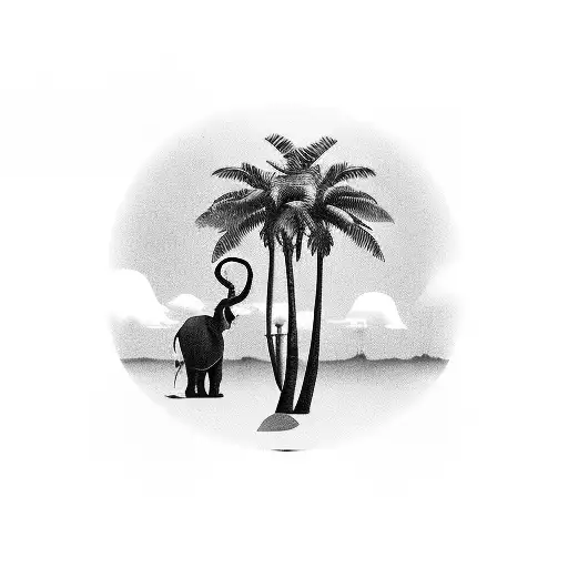 timeline 3/4 sleeve palm trees, elephant, poker, kids, brazil  tattoo design idea