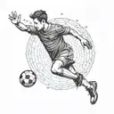 Illustrate a football player kicking a plasma ball in a FC Barcelona jersey tattoo design idea