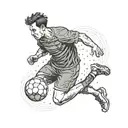 Illustrate a football player kicking a plasma ball in a FC Barcelona jersey tattoo design idea