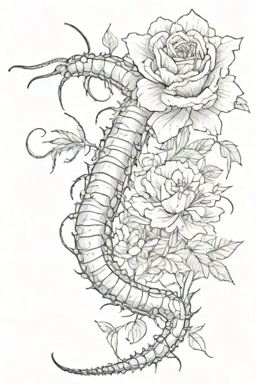 centipede with a flower tattoo design idea