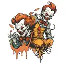 leg tattoo with jigsaw and pennywise tattoo design idea