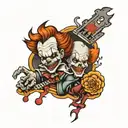 leg tattoo with jigsaw and pennywise tattoo design idea