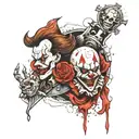 leg tattoo with jigsaw and pennywise tattoo design idea