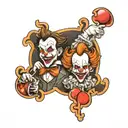 leg tattoo with jigsaw and pennywise tattoo design idea