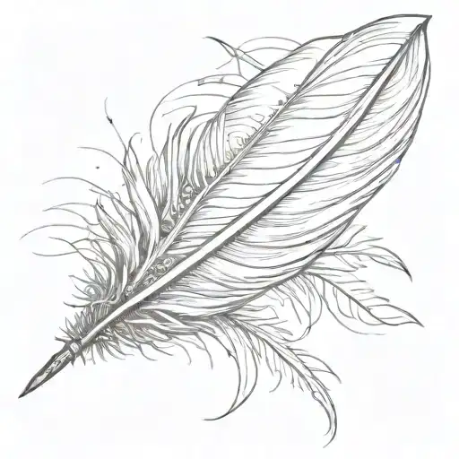 A detailed sketch of a bird's feather turning into a quill pen, symbolizing creativity and love for birds tattoo design idea