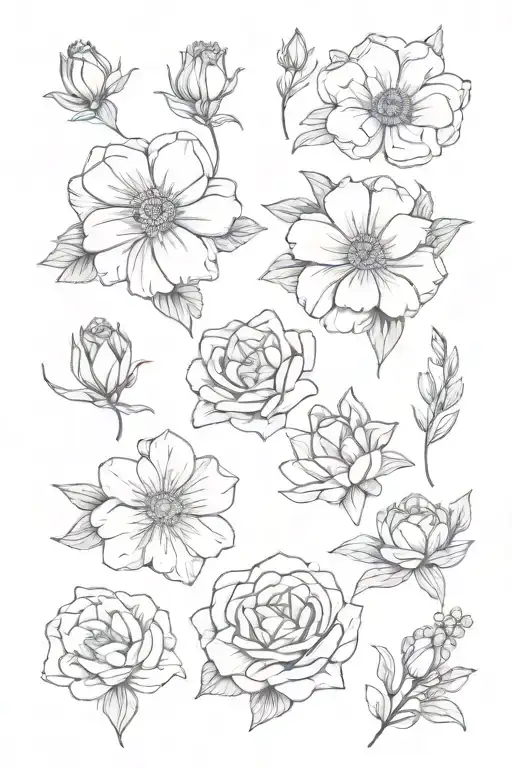Daisy, Rose, Carnation, Peony, Lily Boutique with a bow  tattoo design idea