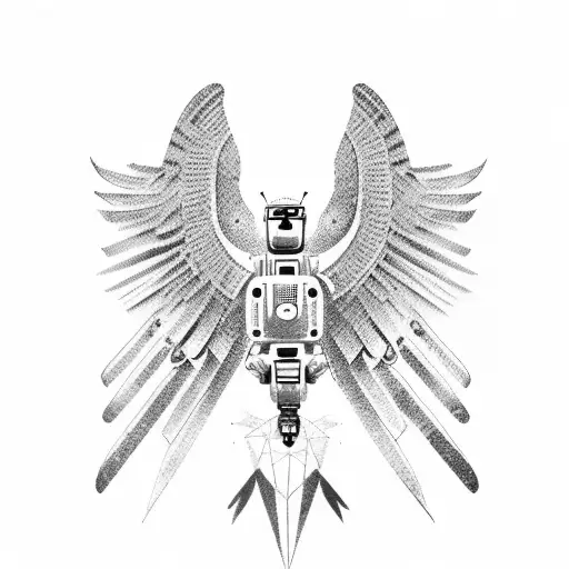 robot Mexican eagle  tattoo design idea