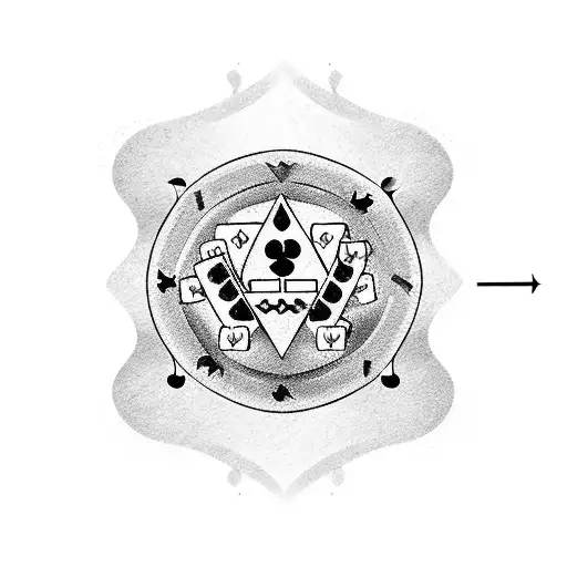 A poker chip with a coffee cup and smoke forming a musical staff tattoo design idea
