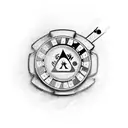 A poker chip with a coffee cup and smoke forming a musical staff tattoo design idea