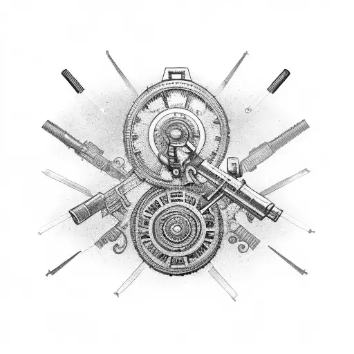 Intricate rifle with gears and mechanical parts tattoo design idea