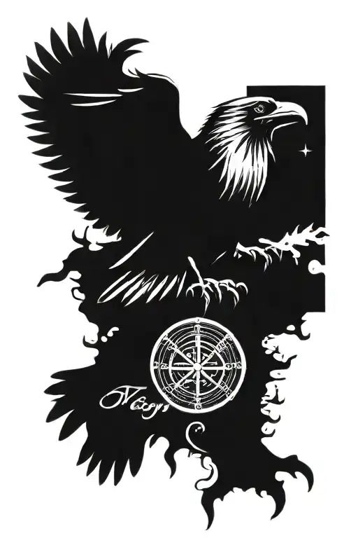 vegvisir symbol with raven under it three viking runes tattoo design idea