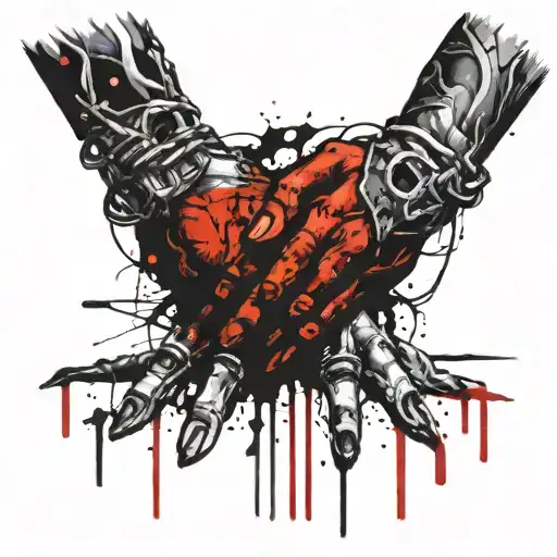 praying demonic hands shackled by pain hurt torture scary tattoo design idea