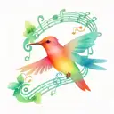 hummingbird music notes tattoo design idea