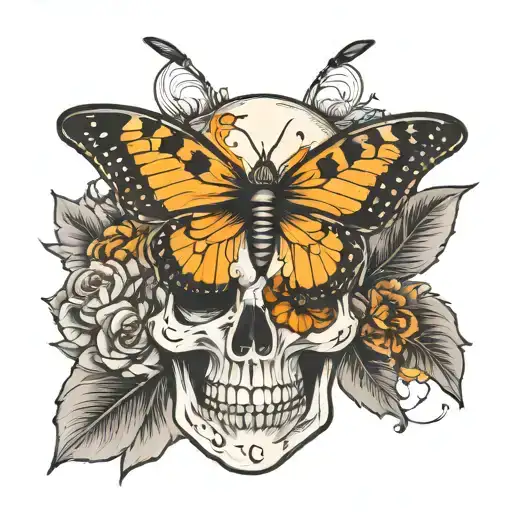 skull and butterfly tattoo design idea