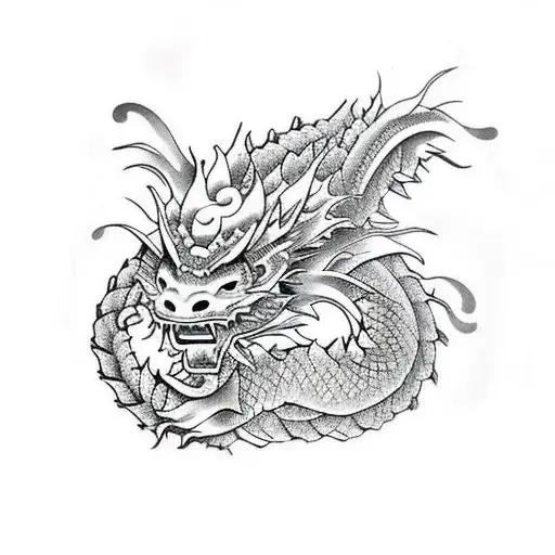 japanese dragon around right arm around the height of the elbow and it goed around the arm heads down tattoo design idea
