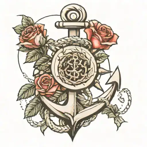 roses and anchor tattoo design idea