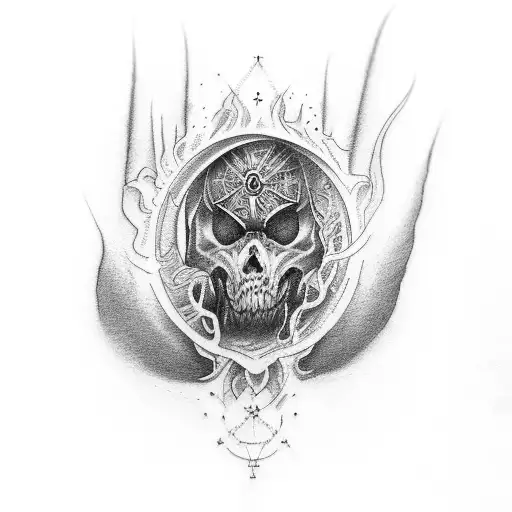 forearm tattoo with Alan angel on the bottom then fear god in the middle and 999 on top tattoo design idea