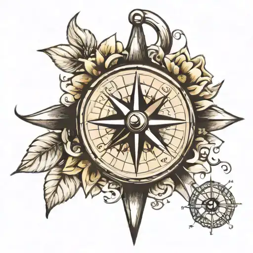 compass and sunflower and birth date tattoo design idea