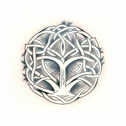 tree of life with roots that grow into a celtic design tattoo design idea