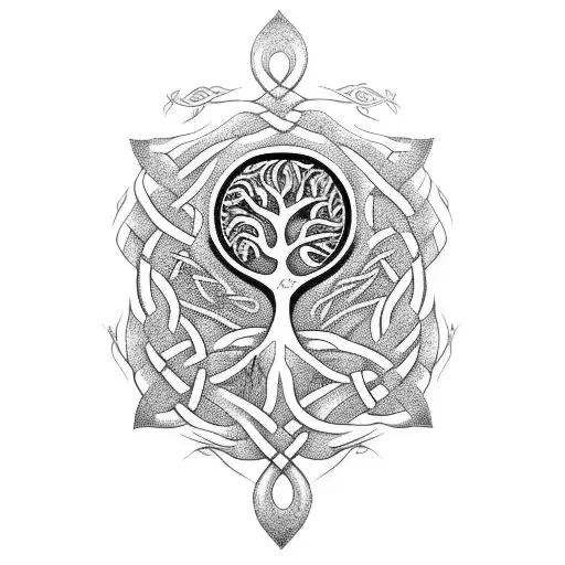 tree of life with roots that grow into a celtic design tattoo design idea