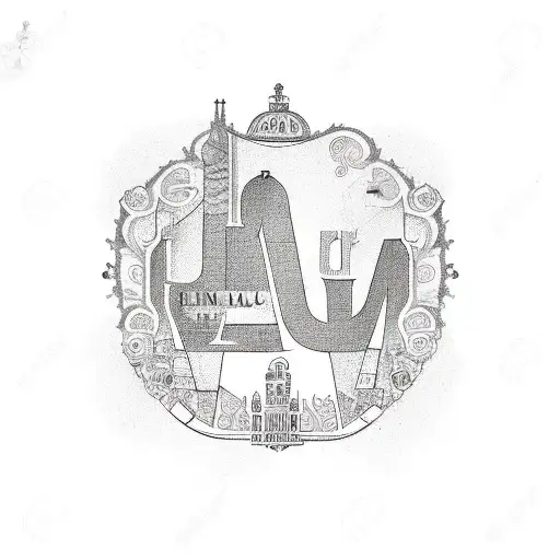 Barcelona city initials in Spanish style tattoo design idea