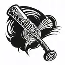 pastel baseball bat with needles tattoo design idea