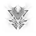 A casket adorned with intricate geometric patterns, representing the beauty found in mortality tattoo design idea