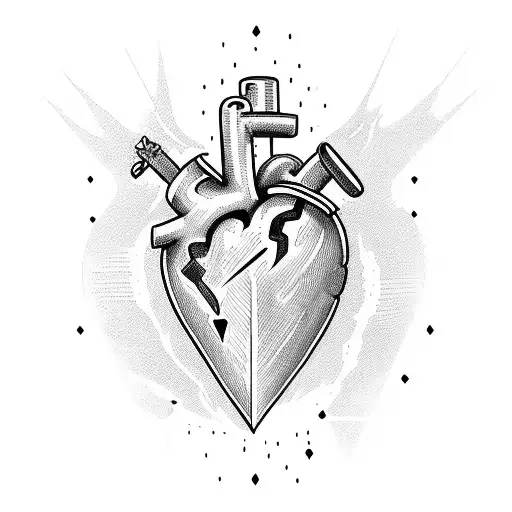 a heart with multiple stabbing wounds a with a dagger just one cm stabbing it tattoo design idea
