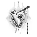 a heart with multiple stabbing wounds a with a dagger just one cm stabbing it tattoo design idea