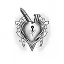 a heart with multiple stabbing wounds a with a dagger just one cm stabbing it tattoo design idea