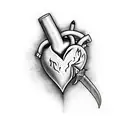 a heart with multiple stabbing wounds a with a dagger just one cm stabbing it tattoo design idea