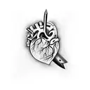 a heart with multiple stabbing wounds a with a dagger just one cm stabbing it tattoo design idea