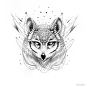 right part of the head of an owl and left part of a wolf tattoo design idea