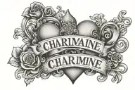 the word 'Charmaine' fancy writing with hearts and a lock tattoo design idea