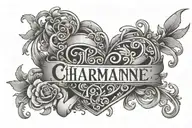 the word 'Charmaine' fancy writing with hearts and a lock tattoo design idea